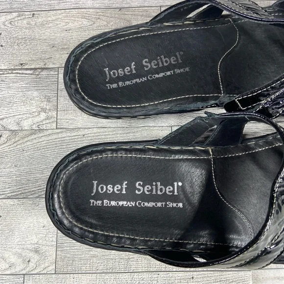 Josef Seibel Sandals Womens 10.5 41 Black Slip On Slides Open Toe Shoes Heels - Picture 2 of 10